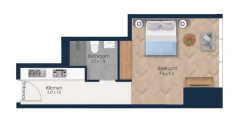 Vista Heights: Floor plan Type B, 386 sq ft