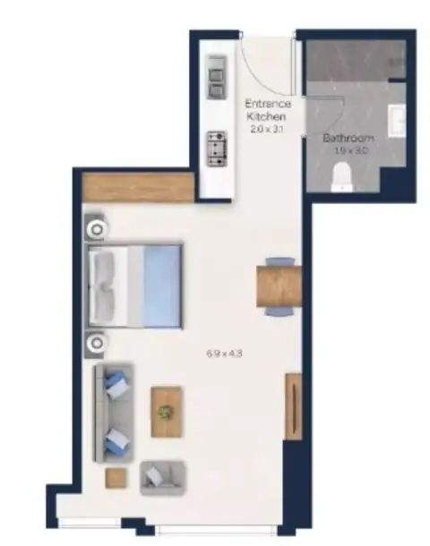 Vista Heights: Floor plan Type C, 386 sq ft
