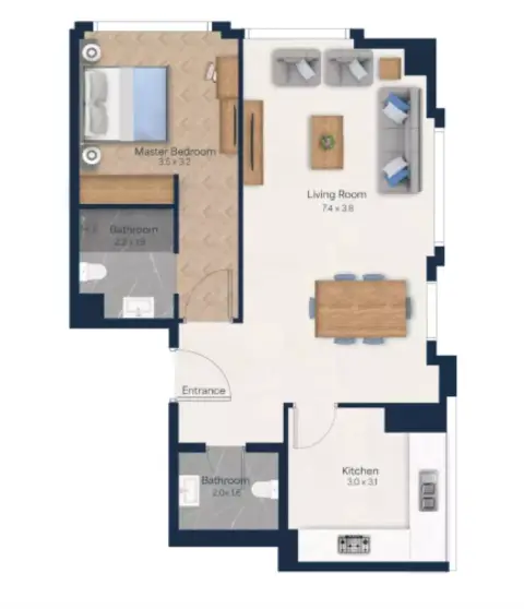 Vista Heights: Floor plan Type D-1, 716 sq ft