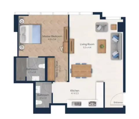 Vista Heights: Floor plan Type C-1, 716 sq ft