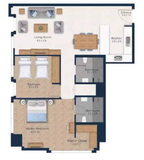 Vista Heights: Floor plan Type A, 1,039 sq ft