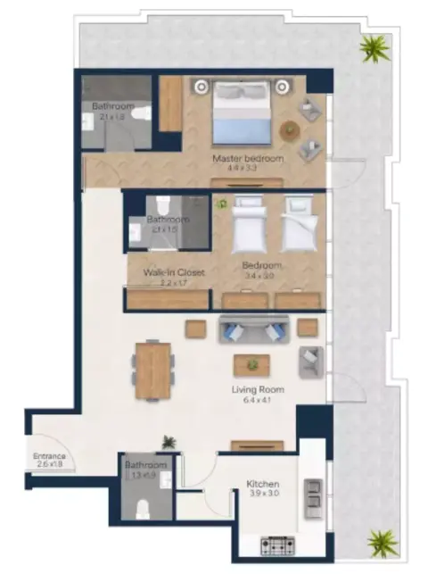 Vista Heights: Floor plan Type C1, 1,003 sq ft