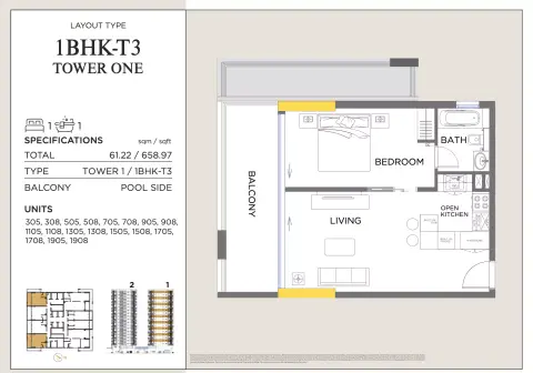 Royal Regency Suites: Floor plan Type4-Tower 1, 658 sq ft