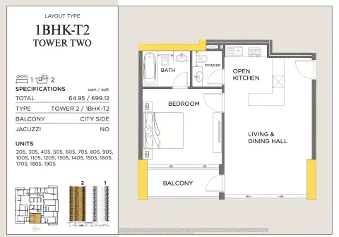 Royal Regency Suites: Floor plan Type2-Tower 2, 699 sq ft