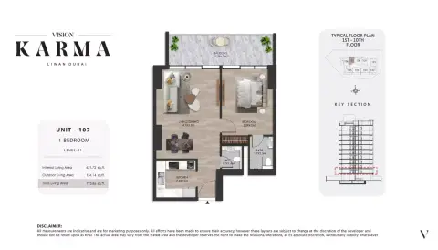 Karma: Floor plan Type 107, 775 sq ft