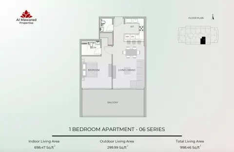 Barari Parkview By Al Mawared: Floor plan 06 Series, 998 sq ft