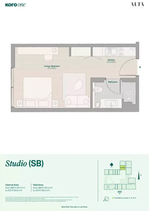 KORO One: फ़्लोर प्लान Type SB, 370 sq ft