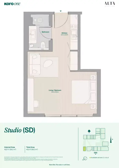 KORO One: फ़्लोर प्लान Type SD, 422 sq ft