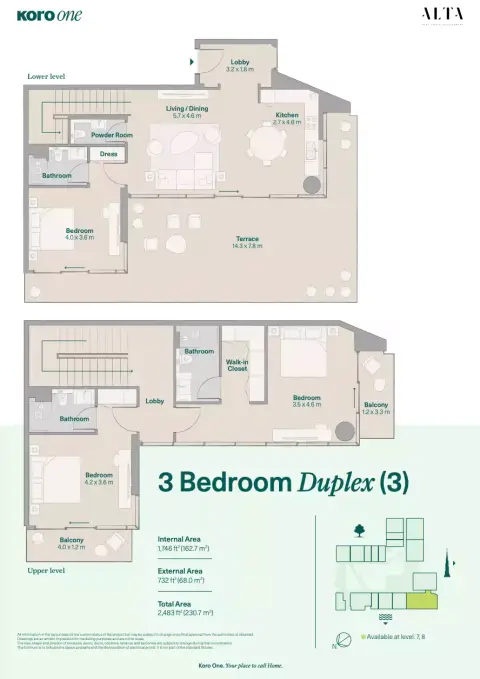 KORO One: फ़्लोर प्लान Type 3, 2,483 sq ft