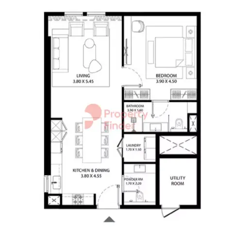 Mag 330: Floor plan Type 1, 880 sq ft