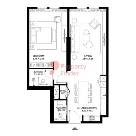 Mag 330: Floor plan Type 3, 883 sq ft