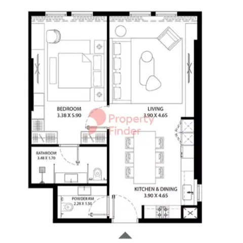 Mag 330: Floor plan Type 1, 817 sq ft