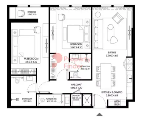 Mag 330: Floor plan Type 1, 1,204 sq ft