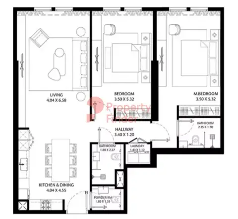 Mag 330: Floor plan Type 2, 1,260 sq ft