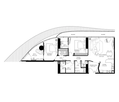 Bugatti Residences: Floor plan Type B, 2,028 sq ft
