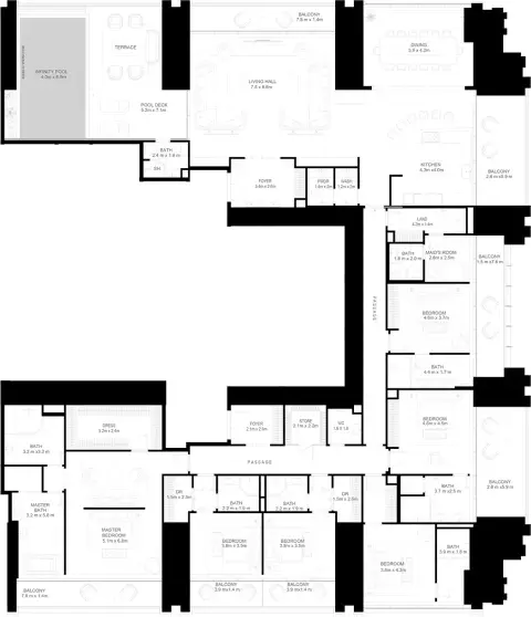 Burj Binghatti Jacob & Co: Floor plan Type B, 6,914 sq ft