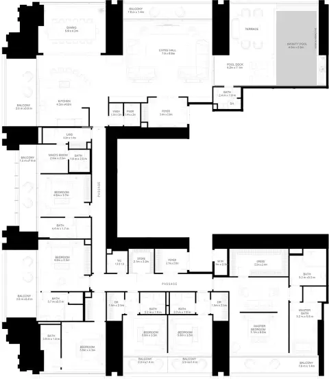 Burj Binghatti Jacob & Co: Floor plan Type A, 6,899 sq ft