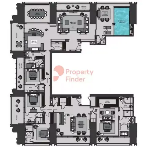 Burj Binghatti Jacob & Co: Floor plan Type Sky Mansion, 6,976 sq ft