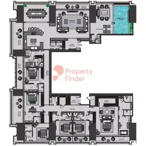 Burj Binghatti Jacob & Co: Floor plan Type Fleur De Jardin Sky Mansion, 6,976 sq ft