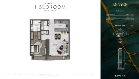 Kanyon: Floor plan Type A17, 809 sq ft