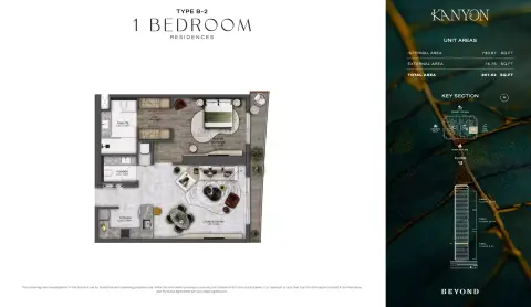 Kanyon: Floor plan Type B2, 807 sq ft