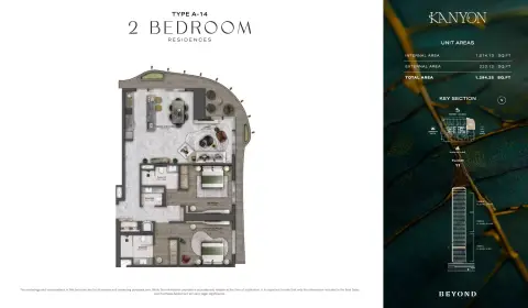 Kanyon: Floor plan Type A14, 1,294 sq ft