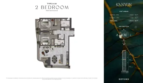 Kanyon: Floor plan Type A34, 1,283 sq ft