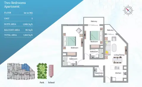 إديسون هاوس: مخطط الطابق Type 5, 1,164 sq ft