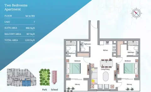 إديسون هاوس: مخطط الطابق Type 6, 1,133 sq ft