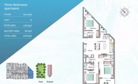 إديسون هاوس: مخطط الطابق Type 1, 1,315 sq ft