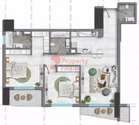 Blue Waves Tower: Floor plan Type A, 1,295 sq ft