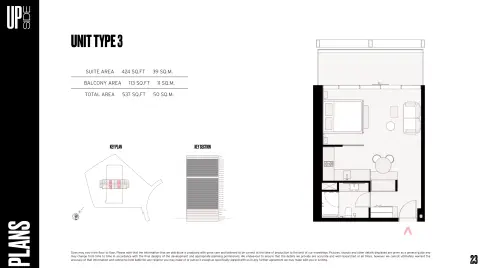 Upside: Floor plan Type 3, 537 sq ft