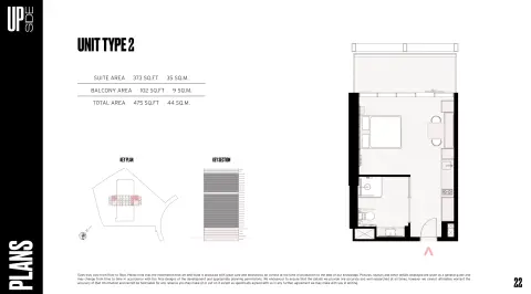 Upside: Floor plan Type 2, 475 sq ft