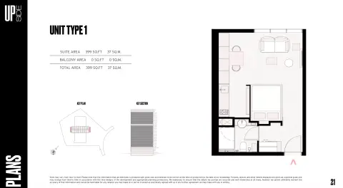 Upside: Floor plan Type 1, 399 sq ft