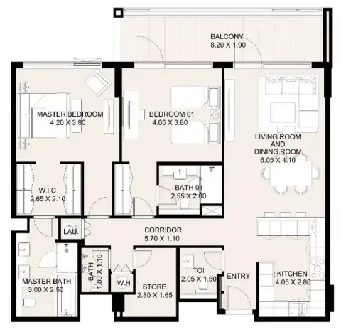 Canal Front Residences Phaze 6: Floor plan Type 11, 1,553 sq ft