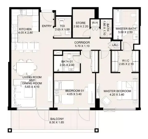 Canal Front Residences Phaze 6: Floor plan Type 8, 1,497 sq ft