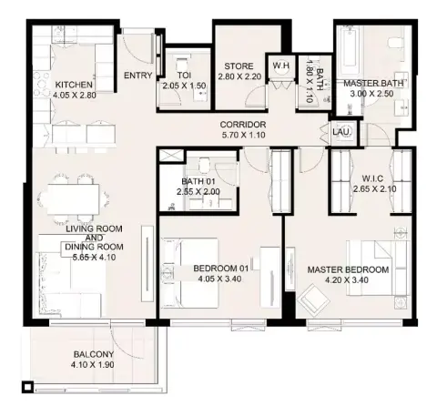 Canal Front Residences Phaze 6: Floor plan Type 13, 1,407 sq ft