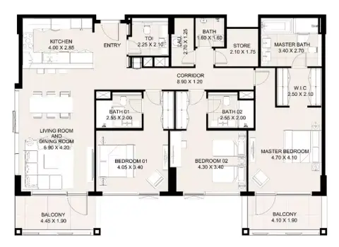 Canal Front Residences Phaze 6: Floor plan Type 3, 1,975 sq ft