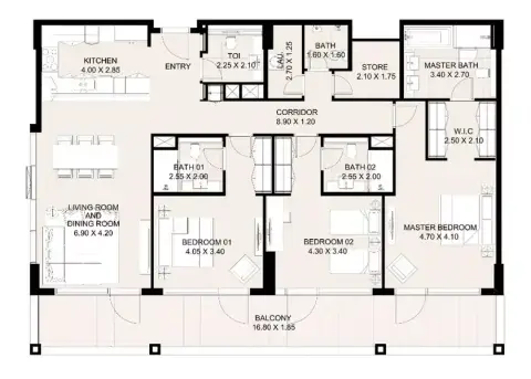 Canal Front Residences Phaze 6: Floor plan Type 1, 2,153 sq ft