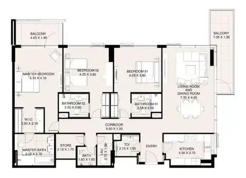 Canal Front Residences Phaze 6: Floor plan Type 5, 2,102 sq ft