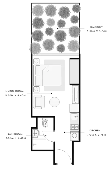 Azizi Riviera 9: Floor plan Type A, 412 sq ft