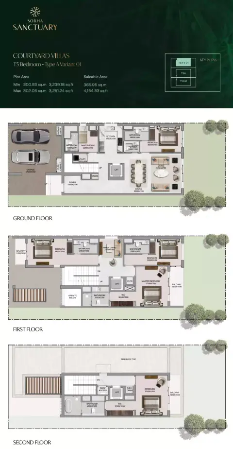 Sobha Sanctuary: Планировка Type 2, 4,154 sq ft