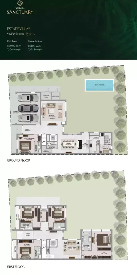 Sobha Sanctuary: Планировка Type 1, 7,191 sq ft