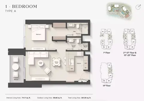 Eltiera Views: Floor plan Type A, 801 sq ft