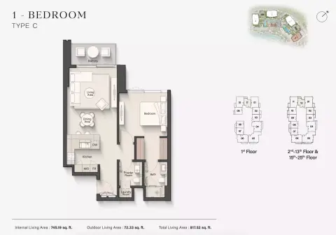 Eltiera Views: Floor plan Type C, 817 sq ft