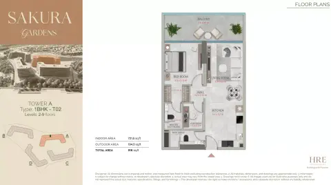 Sakura Gardens: Floor plan Type A-204, 914 sq ft