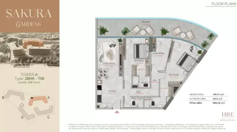 Sakura Gardens: Floor plan Type A-D 217, 1,622 sq ft