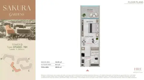 Sakura Gardens: Floor plan Type D-243, 452 sq ft