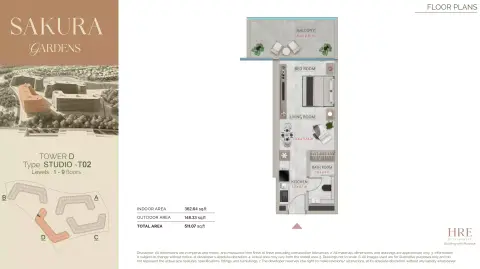 Sakura Gardens: Floor plan Type D-215, 511 sq ft