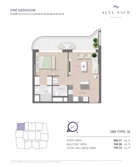 Alta View Skyhomes: Floor plan Type 18, 722 sq ft